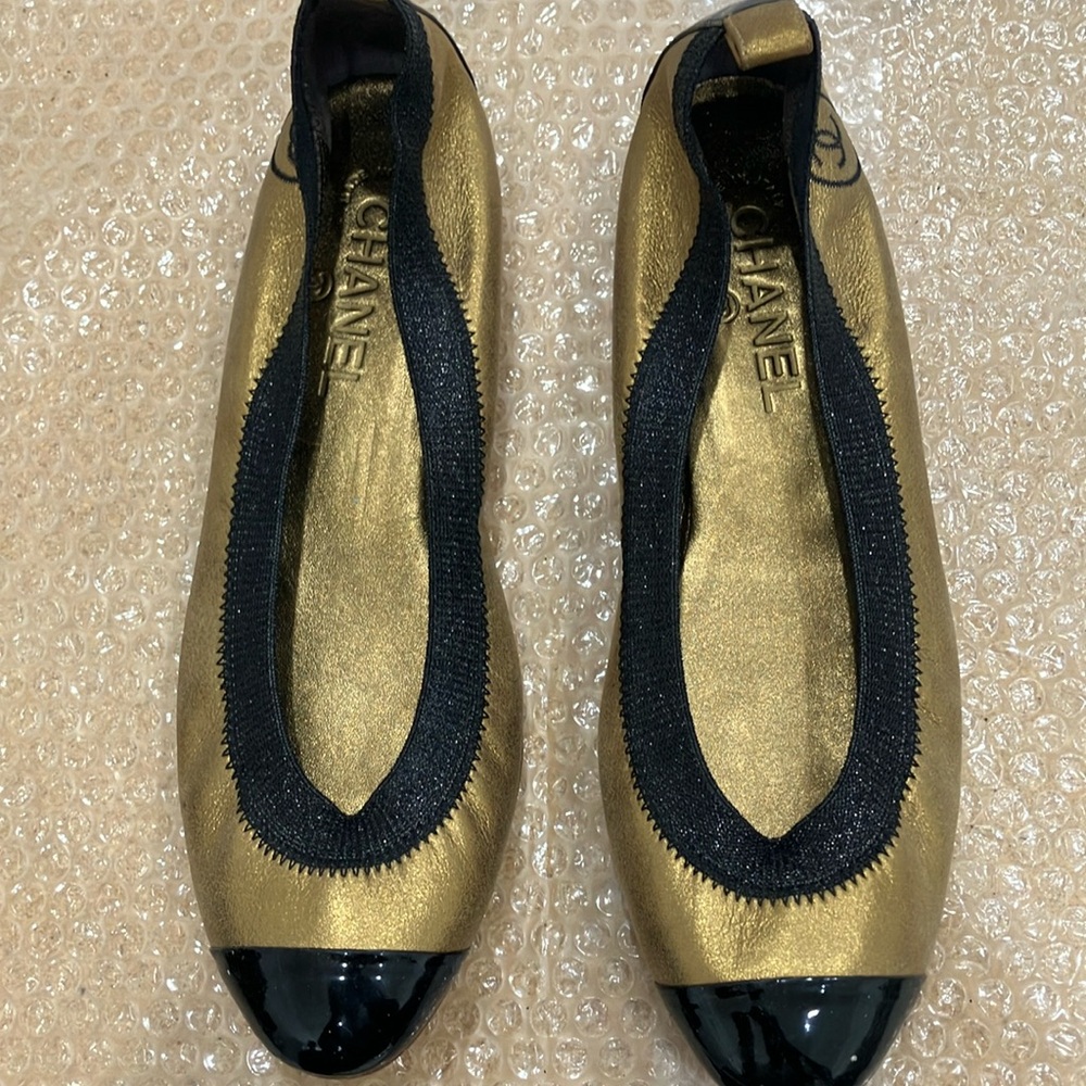 Chanel Gold Ballerina Shoes